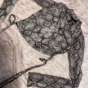 M sized snake skin sheer turtle neck cropped top